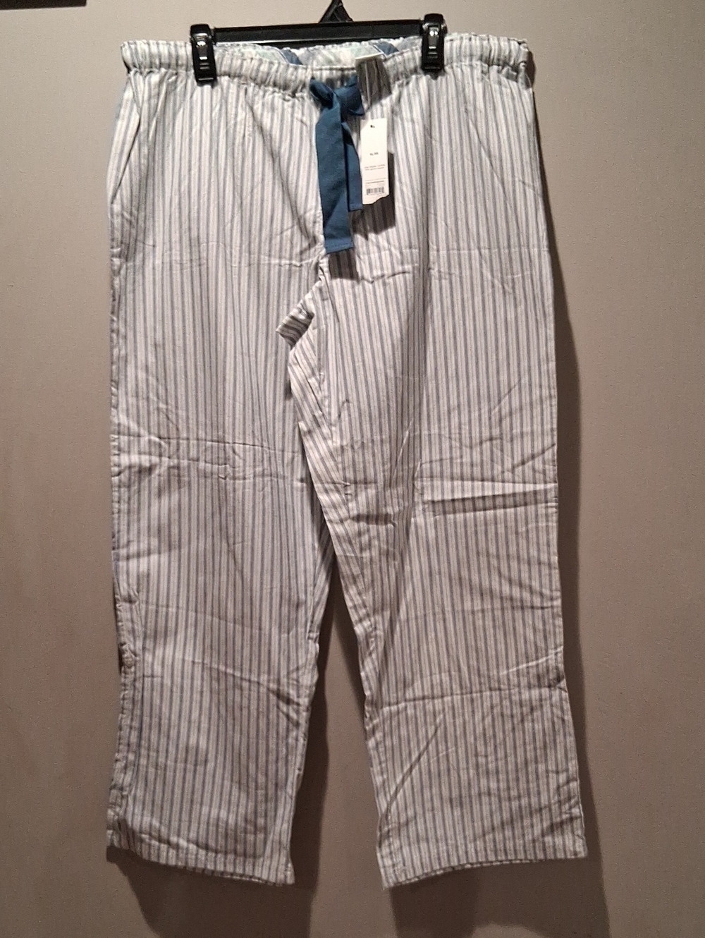 Striped Blue Cotton Lounge Pants with Drawstring